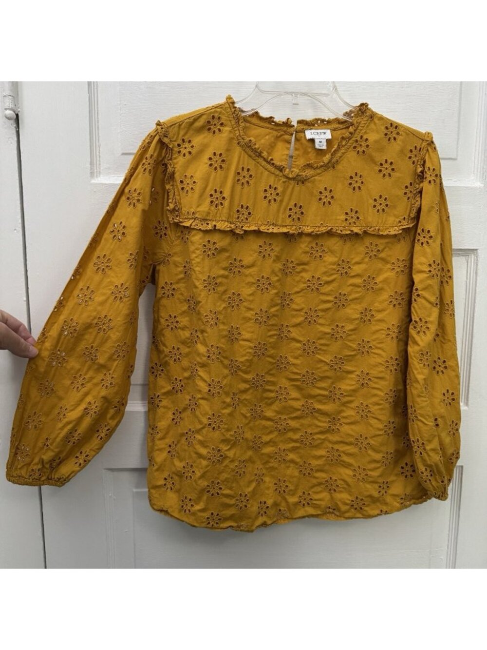 J.Crew Factory Womens M Bronzed Ochre Cotton Eyelet Ruffle Blouse